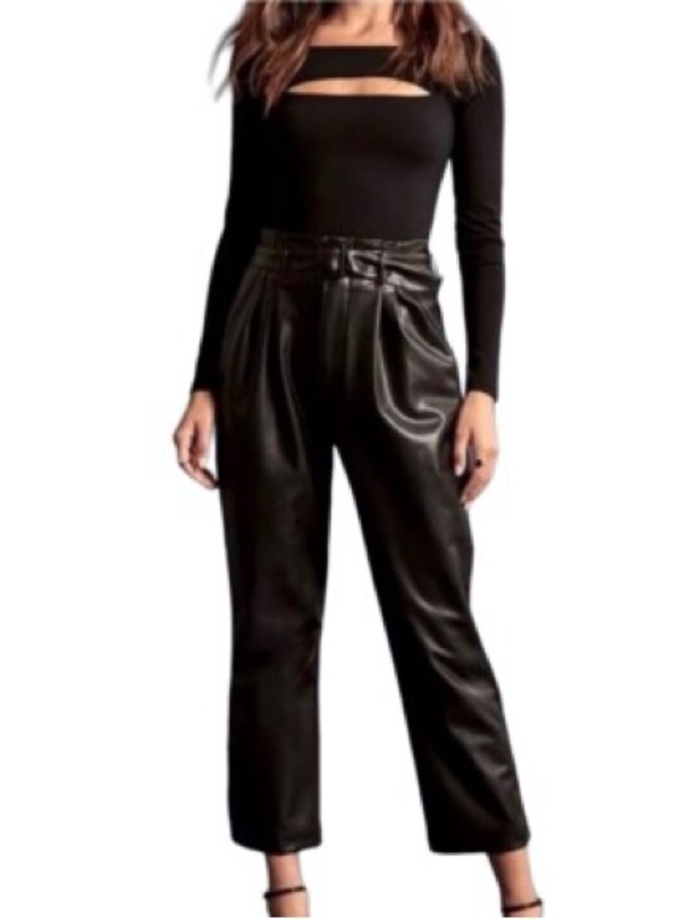 Black Leather High-Waisted Pants